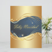 Motivo dorado de Navidad con fondo azul Feestdagenkaart (Staand voorkant)