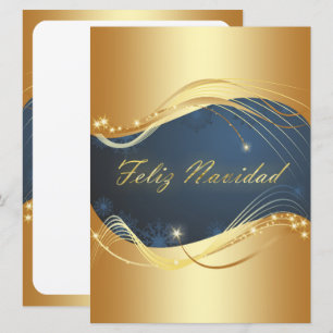 Motivo dorado de Navidad con fondo azul Feestdagenkaart