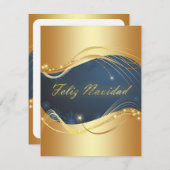 Motivo dorado de Navidad con fondo azul Feestdagenkaart (Voorkant / Achterkant)