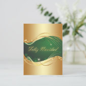 Motivo dorado de Navidad con fondo verde Briefkaart (Staand voorkant)