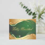 Motivo dorado de Navidad con fondo verde Briefkaart (Staand voorkant)