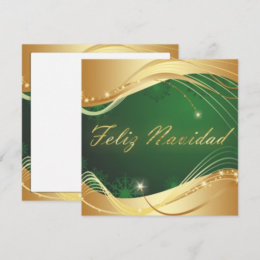 Motivo dorado de Navidad con fondo verde Feestdagenkaart (Voorkant / Achterkant)