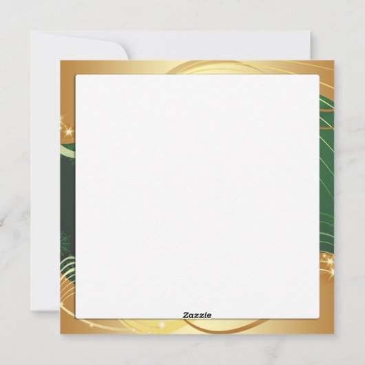 Motivo dorado de Navidad con fondo verde Feestdagenkaart (Achterkant)