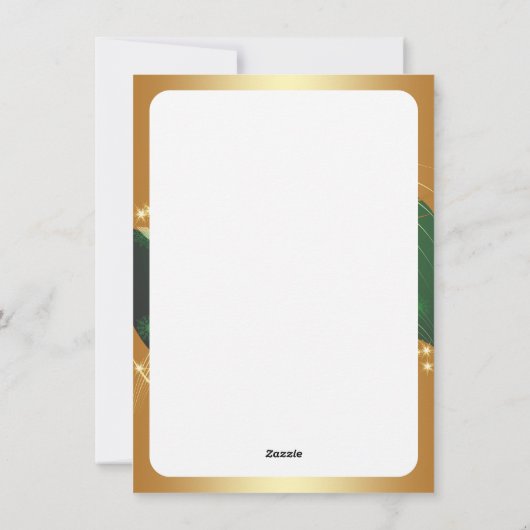 Motivo dorado de Navidad con fondo verde Feestdagenkaart (Achterkant)