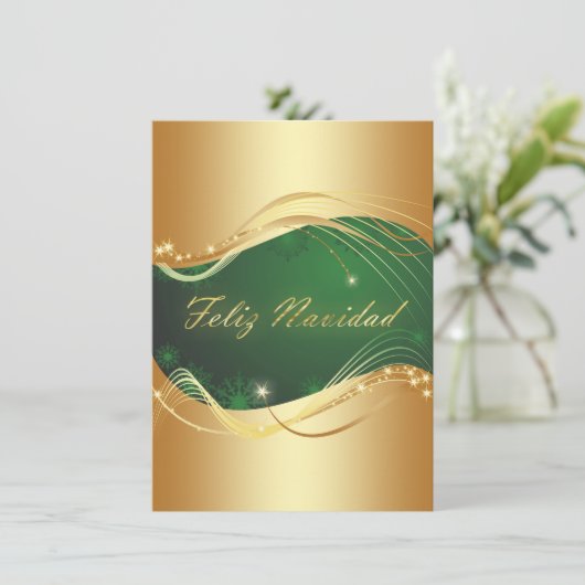 Motivo dorado de Navidad con fondo verde Feestdagenkaart (Staand voorkant)