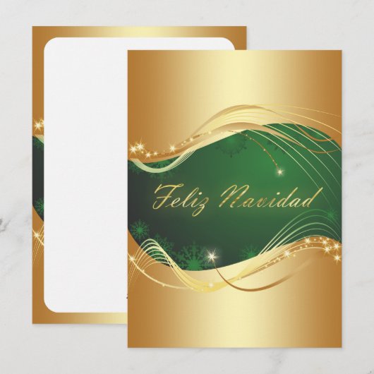 Motivo dorado de Navidad con fondo verde Feestdagenkaart (Voorkant / Achterkant)