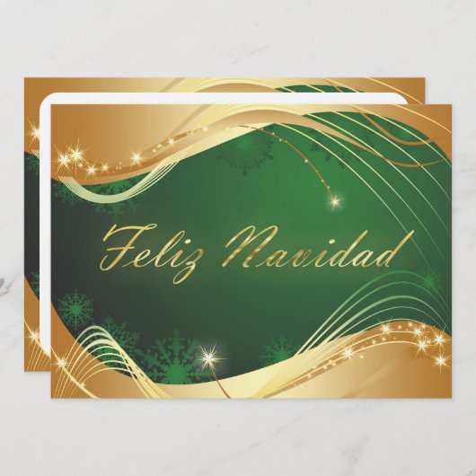 Motivo dorado de Navidad con fondo verde Feestdagenkaart (Voorkant / Achterkant)