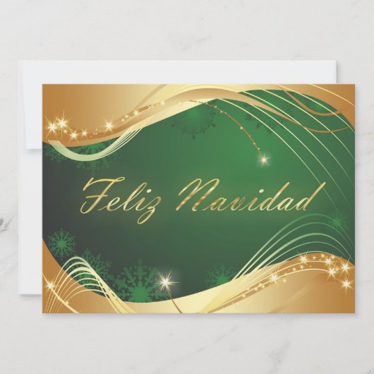 Motivo dorado de Navidad con fondo verde Feestdagenkaart (Voorkant)