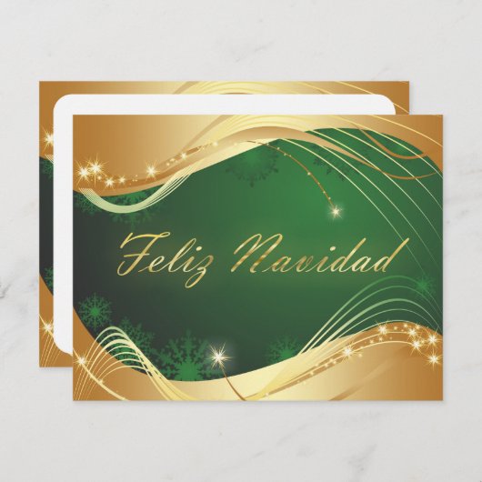 Motivo dorado de Navidad con fondo verde Kaart (Voorkant / Achterkant)