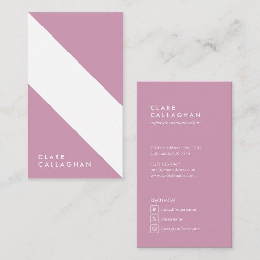 motivo geométrico minimalista moderno rosa visitekaartje (Voorkant / Achterkant)