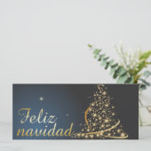 Motivo navideño azul con dorado árbol de navidad. (Staand voorkant)