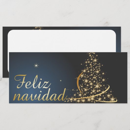 Motivo navideño azul con dorado árbol de navidad. (Voorkant / Achterkant)