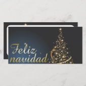 Motivo navideño azul con dorado árbol de navidad. bedankkaart (Voorkant / Achterkant)