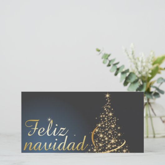 Motivo navideño azul con dorado árbol de navidad. bedankkaart (Staand voorkant)