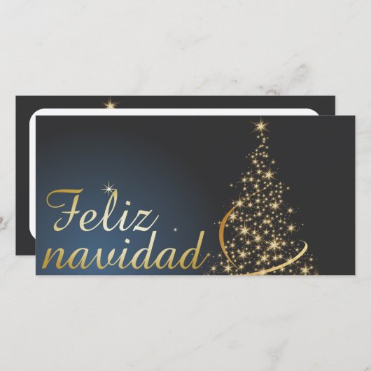 Motivo navideño azul con dorado árbol de navidad. bedankkaart (Voorkant / Achterkant)