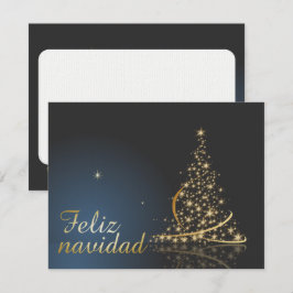 Motivo navideño azul con dorado árbol de navidad. kaart
