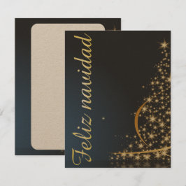 Motivo navideño azul con dorado árbol de navidad. kaart