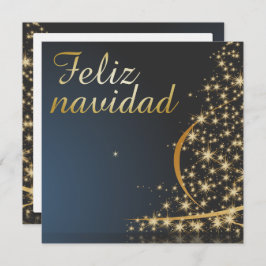 Motivo navideño azul con dorado árbol de navidad. kaart