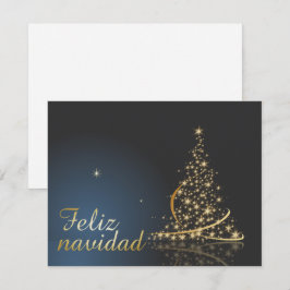Motivo navideño azul con dorado árbol de navidad. kaart
