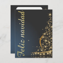 Motivo navideño azul con dorado árbol de navidad. kaart