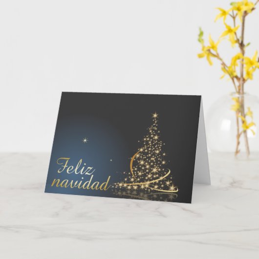 Motivo navideño azul con dorado árbol de navidad. kaart (Gele Bloem)