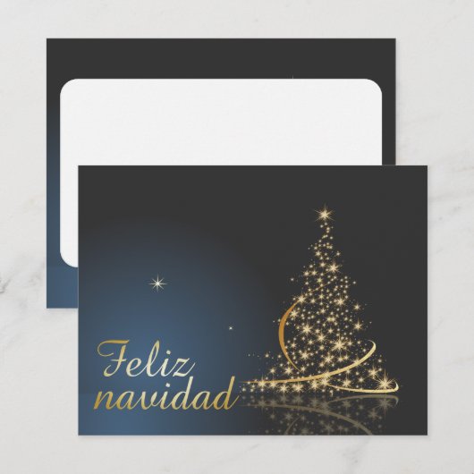 Motivo navideño azul con dorado árbol de navidad. kaart (Voorkant / Achterkant)