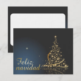 Motivo navideño azul con dorado árbol de navidad. kaart