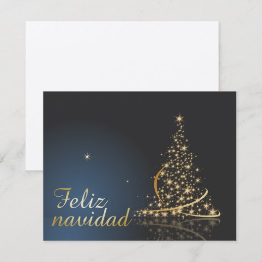 Motivo navideño azul con dorado árbol de navidad. kaart (Voorkant / Achterkant)