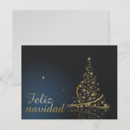 Motivo navideño azul con dorado árbol de navidad. kaart