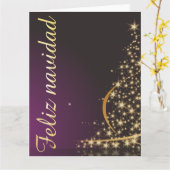Motivo navideño morado con dorado árbol de navidad kaart (Gele Bloem)