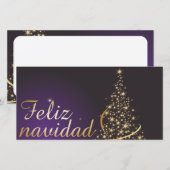 Motivo navideño morado oscuro con dorado árbol de bedankkaart (Voorkant / Achterkant)