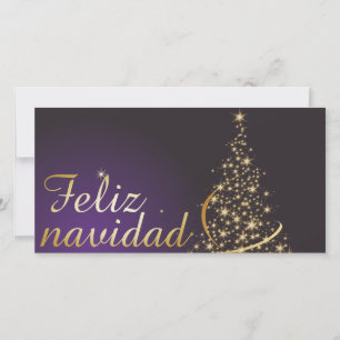 Motivo navideño morado oscuro con dorado árbol de bedankkaart