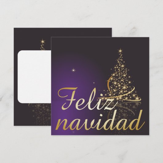 Motivo navideño morado oscuro con dorado árbol de kaart (Voorkant / Achterkant)