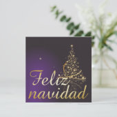 Motivo navideño morado oscuro con dorado árbol de kaart (Staand voorkant)