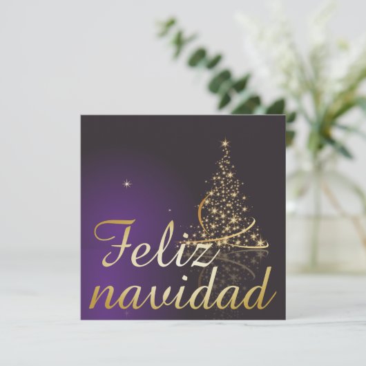 Motivo navideño morado oscuro con dorado árbol de kaart (Staand voorkant)