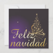 Motivo navideño morado oscuro con dorado árbol de kaart (Voorkant)