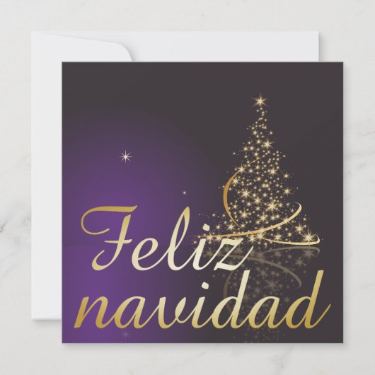 Motivo navideño morado oscuro con dorado árbol de kaart (Voorkant)
