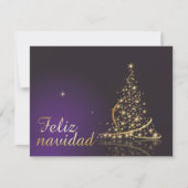 Motivo navideño morado oscuro con dorado árbol de kaart (Voorkant)
