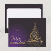 Motivo navideño morado oscuro con dorado árbol de kaart (Voorkant / Achterkant)