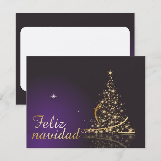 Motivo navideño morado oscuro con dorado árbol de kaart (Voorkant / Achterkant)