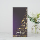 Motivo navideño morado oscuro con dorado árbol feestdagenkaart (Staand voorkant)
