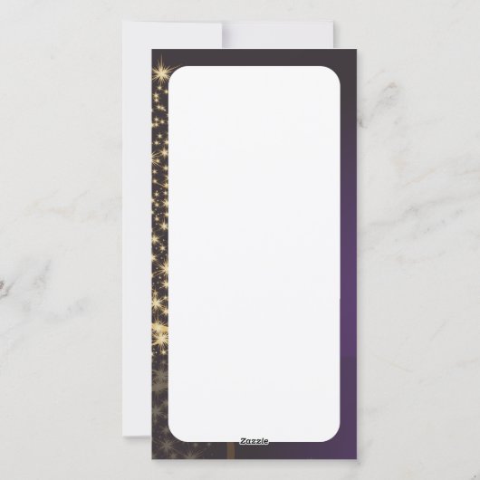 Motivo navideño morado oscuro con dorado árbol feestdagenkaart (Achterkant)