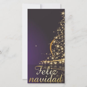 Motivo navideño morado oscuro con dorado árbol feestdagenkaart