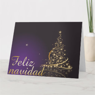 Motivo navideño morado oscuro con dorado árbol kaart
