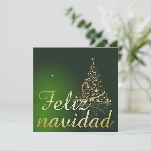 Motivo navideño verde con arbol de navidad. kaart (Staand voorkant)