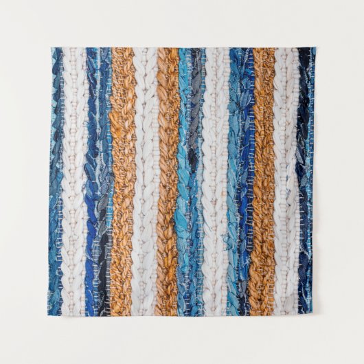 Motley Patchwork rug from denim jeans fabric, top  Wandkleed (Voorkant)
