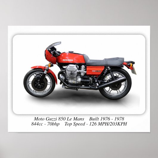 Moto Guzzi 850 Le Mans 1976 motorfiets - A3-formaa Poster (Voorkant)