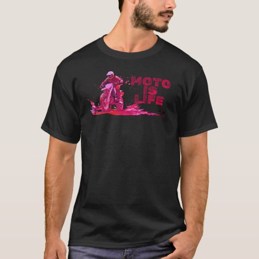Moto Is Life Motorcycle Rider T-Shirt (Neon) (Voorkant)