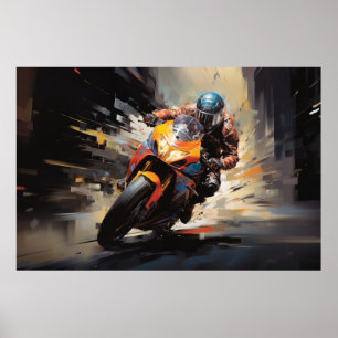 Moto Race Actie Sport Schilderen Abstracte Art Dec Poster