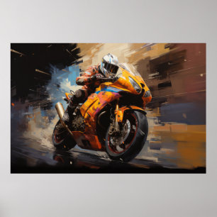 Moto Race Actie Sport Schilderen Abstracte Art Dec Poster